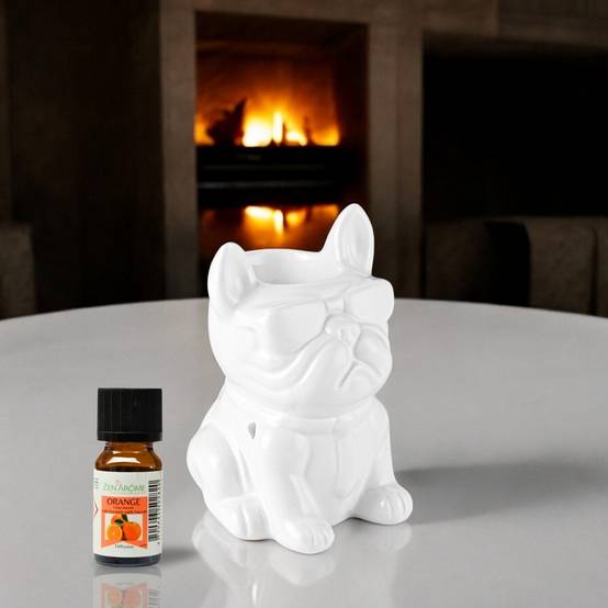 Brûle-Parfum Céramy Boubou blanc -Objet artisanal à la Mode-Brûleur Fondant parfumé -Déco Bouledogue - 45 ml - H 15,5cm – Zen'Arôme - Image 2