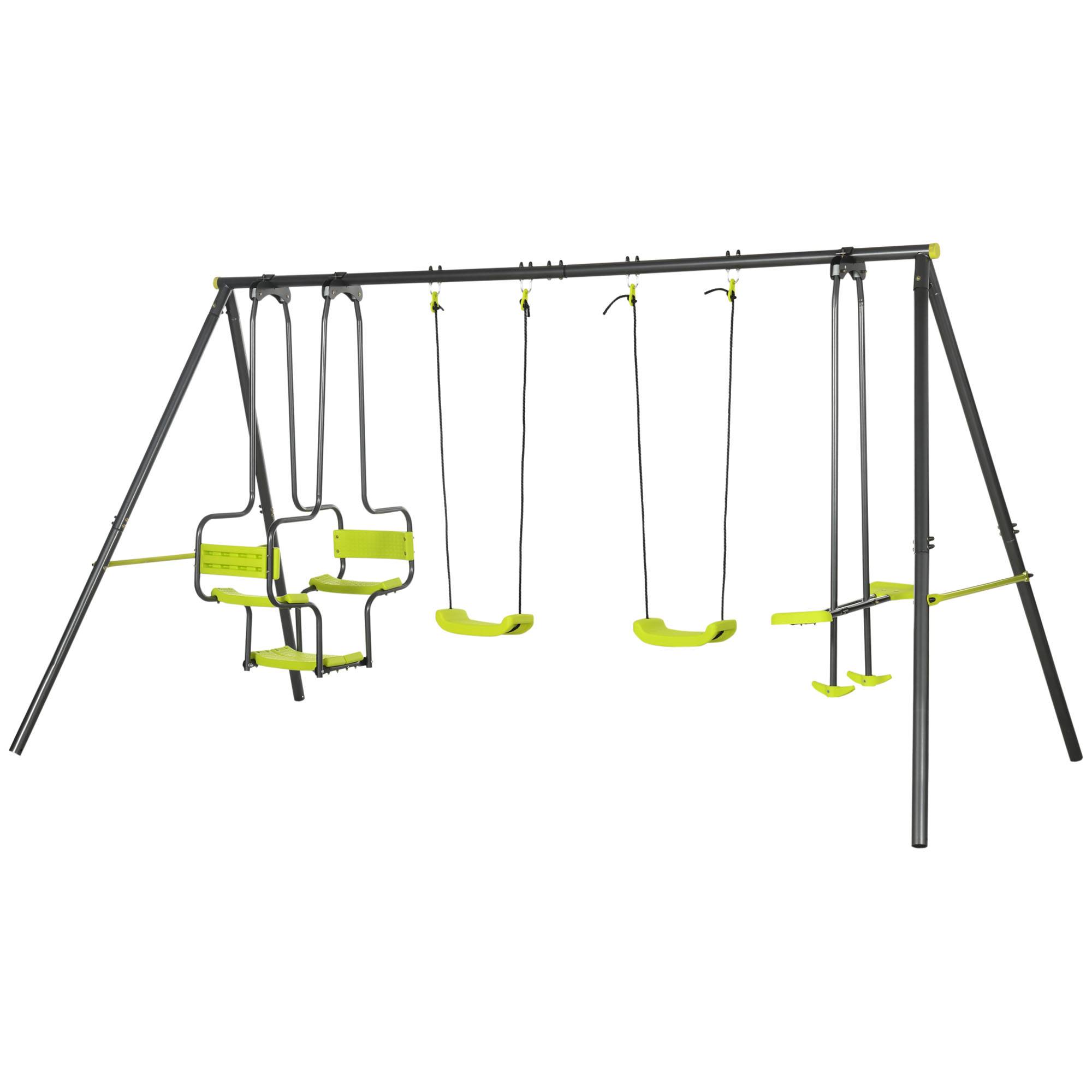 Balançoire d'extérieur pour enfants, 6 places, structure en acier, à partir de 3 ans, 355 x 184 x 186 cm, verte - Image 2
