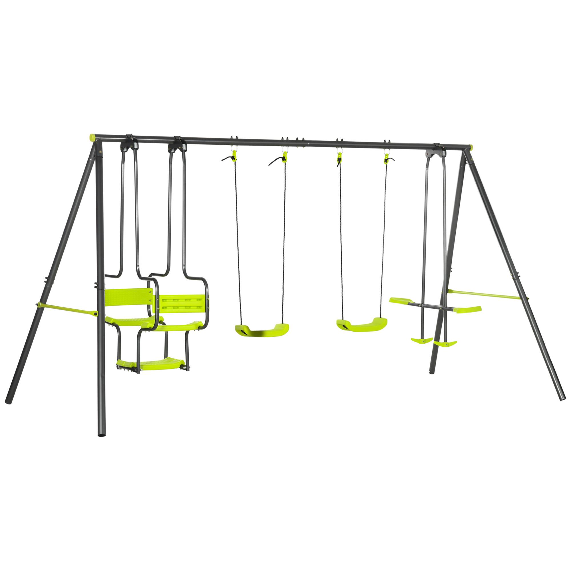 Balançoire d'extérieur pour enfants, 6 places, structure en acier, à partir de 3 ans, 355 x 184 x 186 cm, verte - Image 1