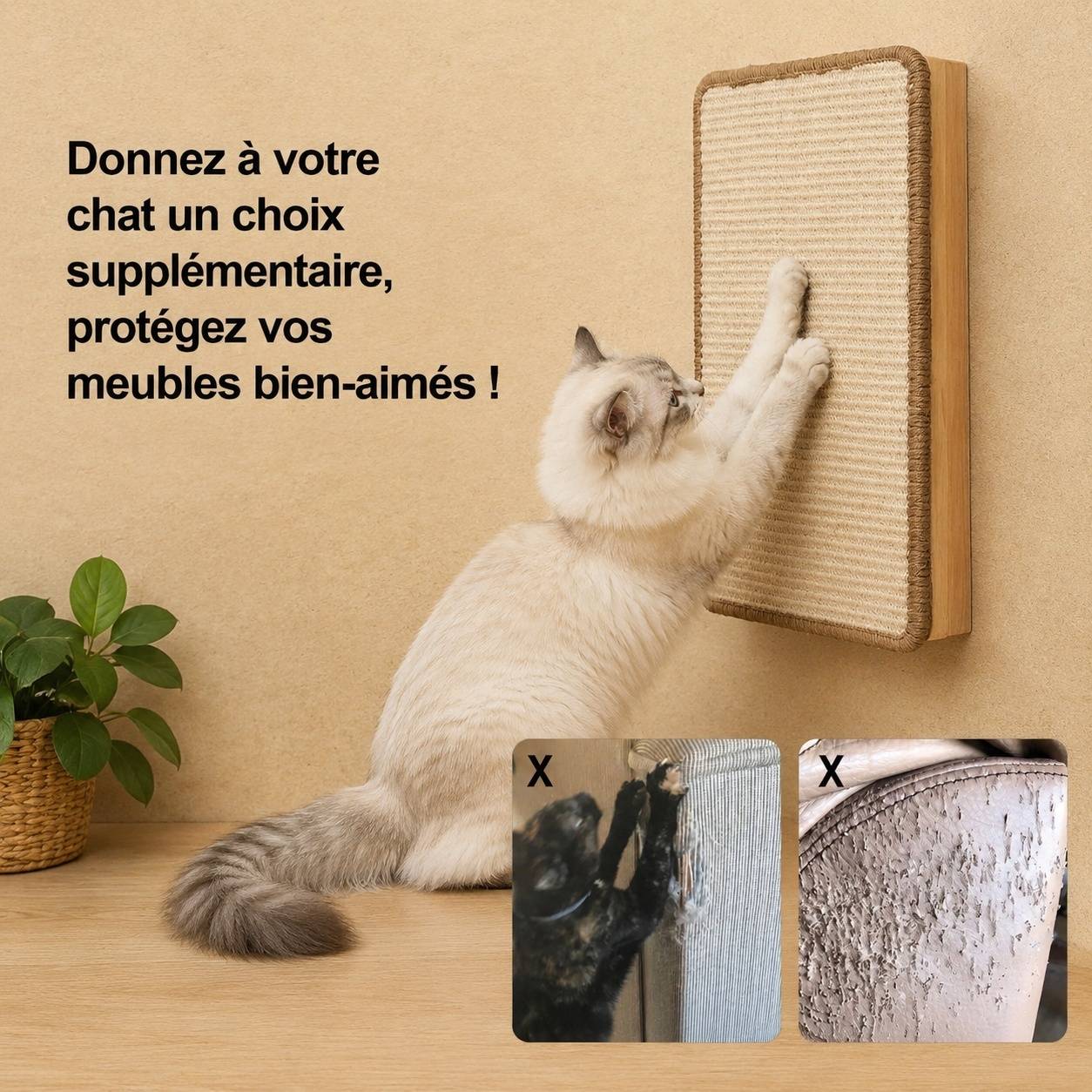 Tapis à Gratter pour Chat Protecteur de Meubles Polyvalent Beige 50x30cm - Image 4