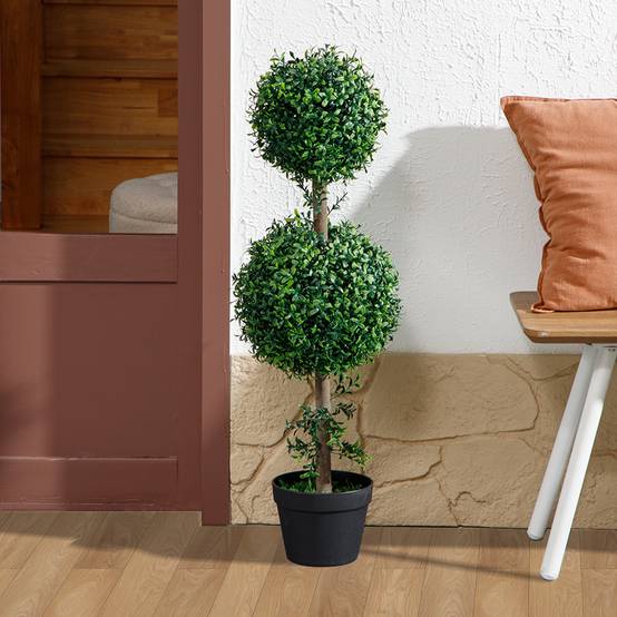 Lot de 2 Buis Artificiels Double Boule PE Pot Lesté Extérieur Anti UV Vert 92cm - ComfortXL Outdoor Living - Image 9