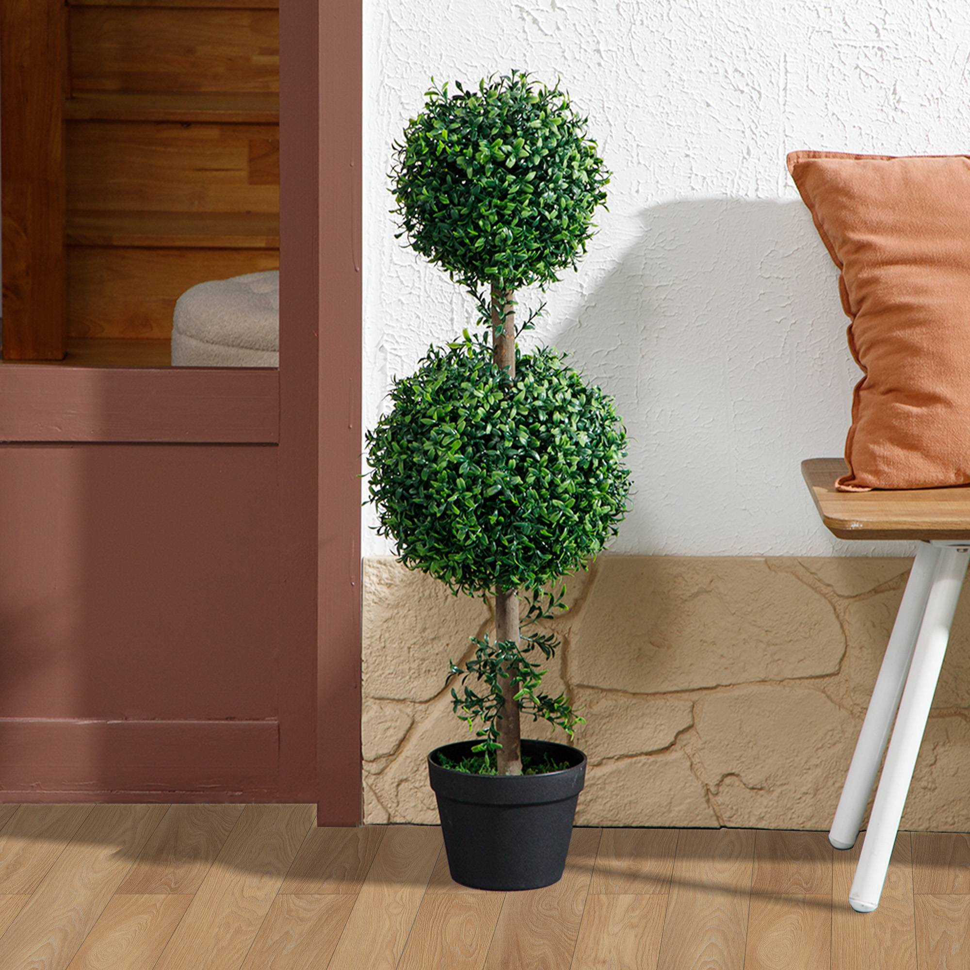Lot de 2 Buis Artificiels Double Boule PE Pot Lesté Extérieur Anti UV Vert 92cm - ComfortXL Outdoor Living - Image 9