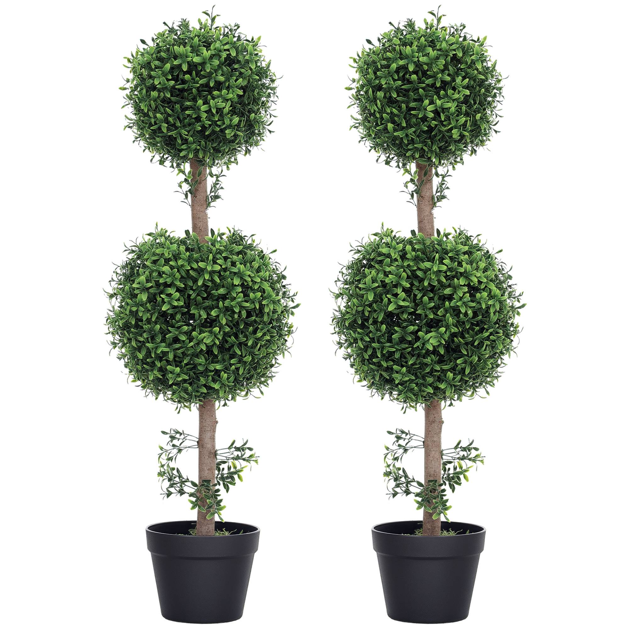 Lot de 2 Buis Artificiels Double Boule PE Pot Lesté Extérieur Anti UV Vert 92cm - ComfortXL Outdoor Living - Image 1