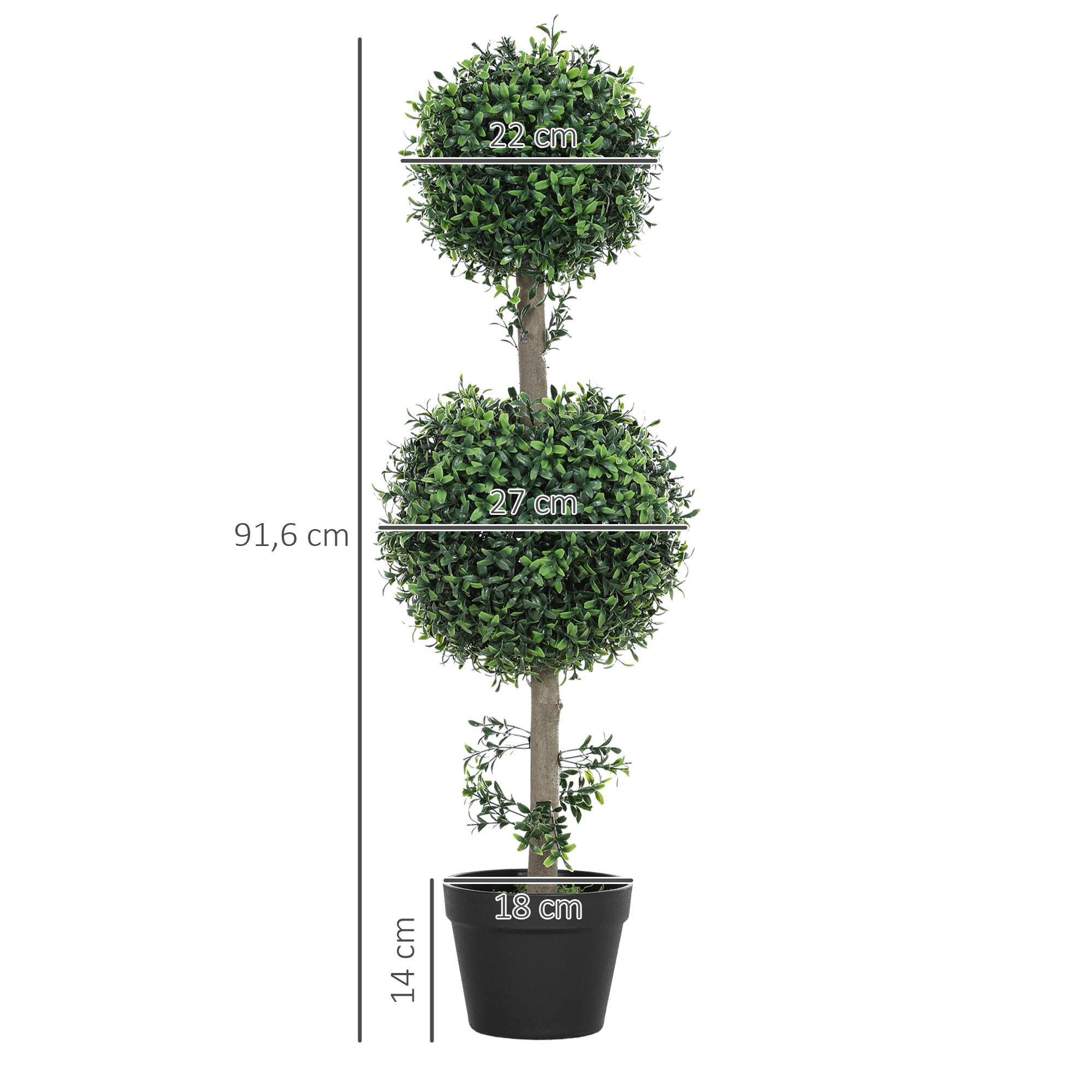 Lot de 2 Buis Artificiels Double Boule PE Pot Lesté Extérieur Anti UV Vert 92cm - ComfortXL Outdoor Living - Image 5