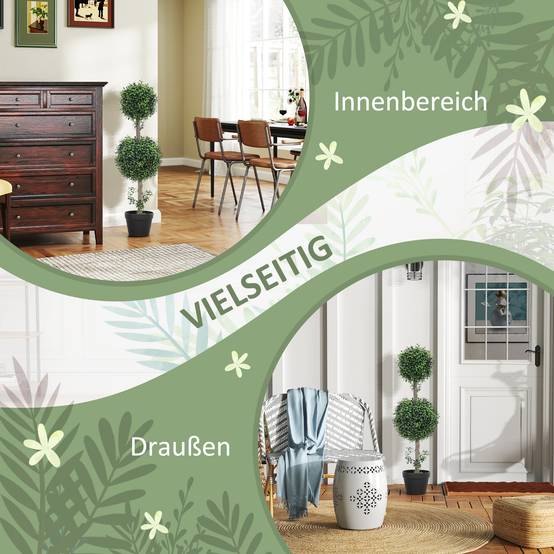 Lot de 2 Buis Artificiels Double Boule PE Pot Lesté Extérieur Anti UV Vert 92cm - ComfortXL Outdoor Living - Image 7
