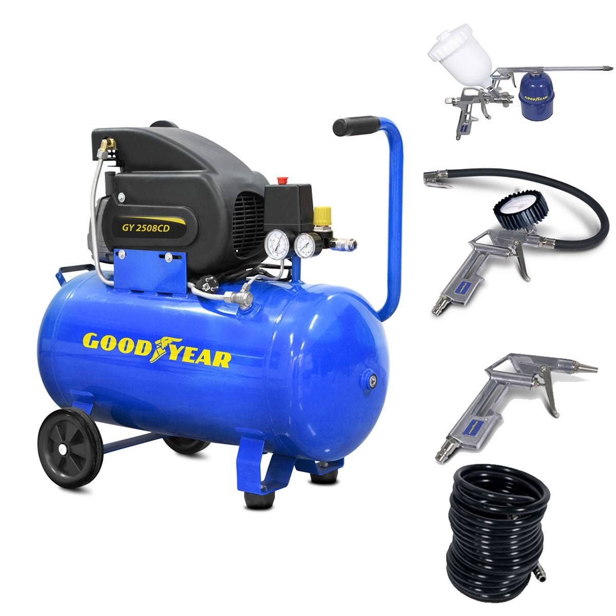 Compresseur d'air Silencieux 50 Litres 8 bar 2CV 1.5KW 115 PSI + Kit Air comprimé 5 pièces GOODYEAR - Image 1