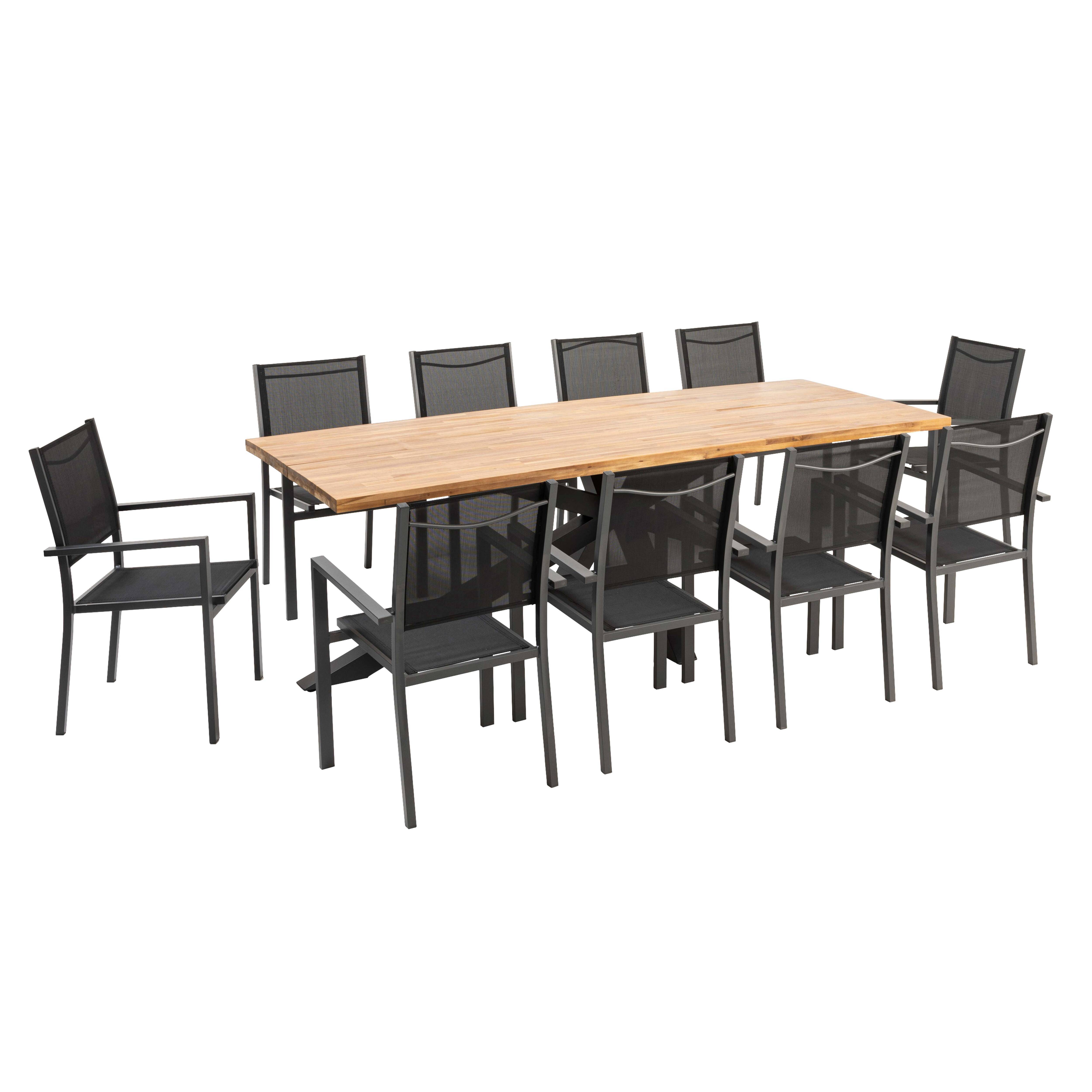 Oviala - Table de jardin et 10 chaises en aluminium et acacia - Oviala - Image 1