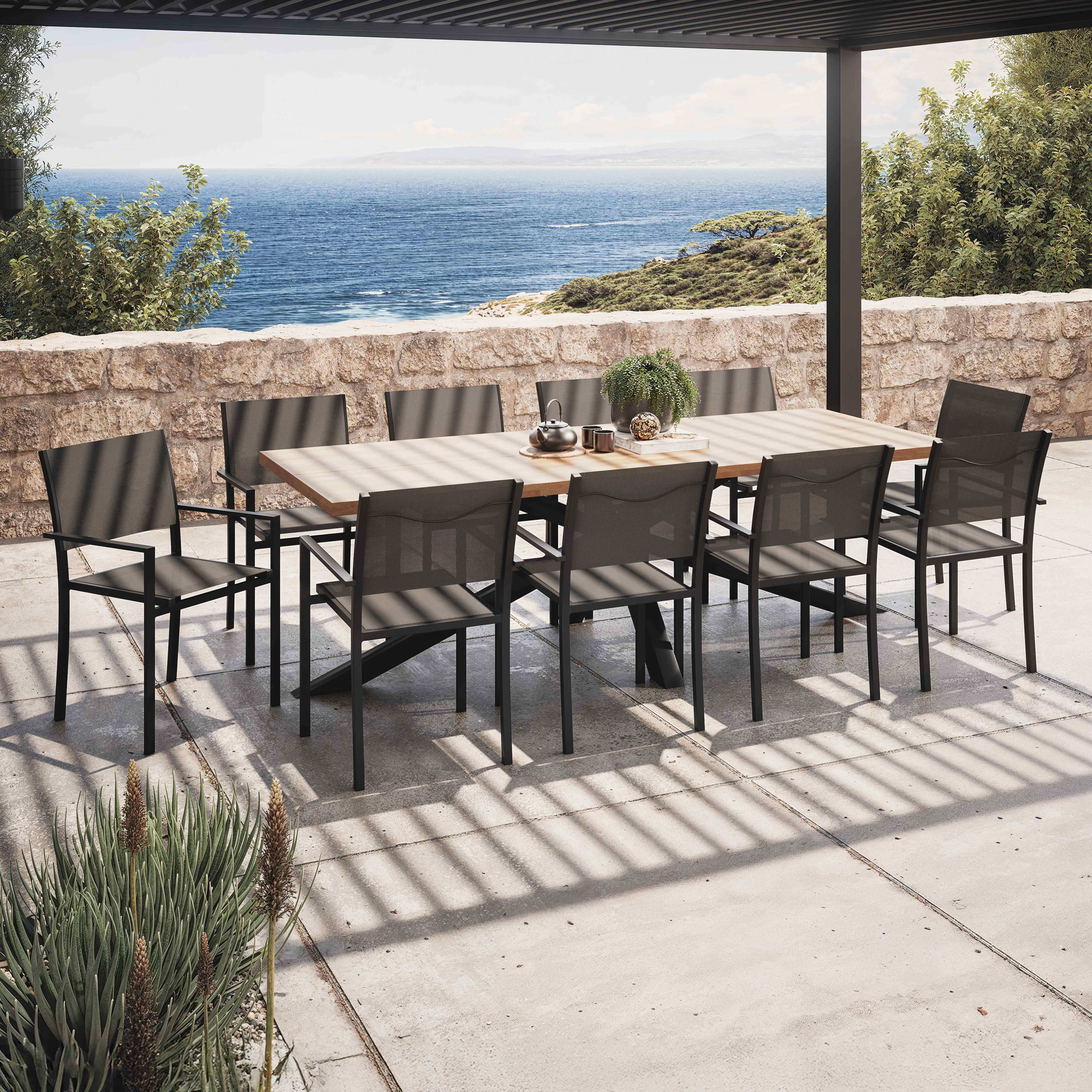 Oviala - Table de jardin et 10 chaises en aluminium et acacia - Oviala - Image 2
