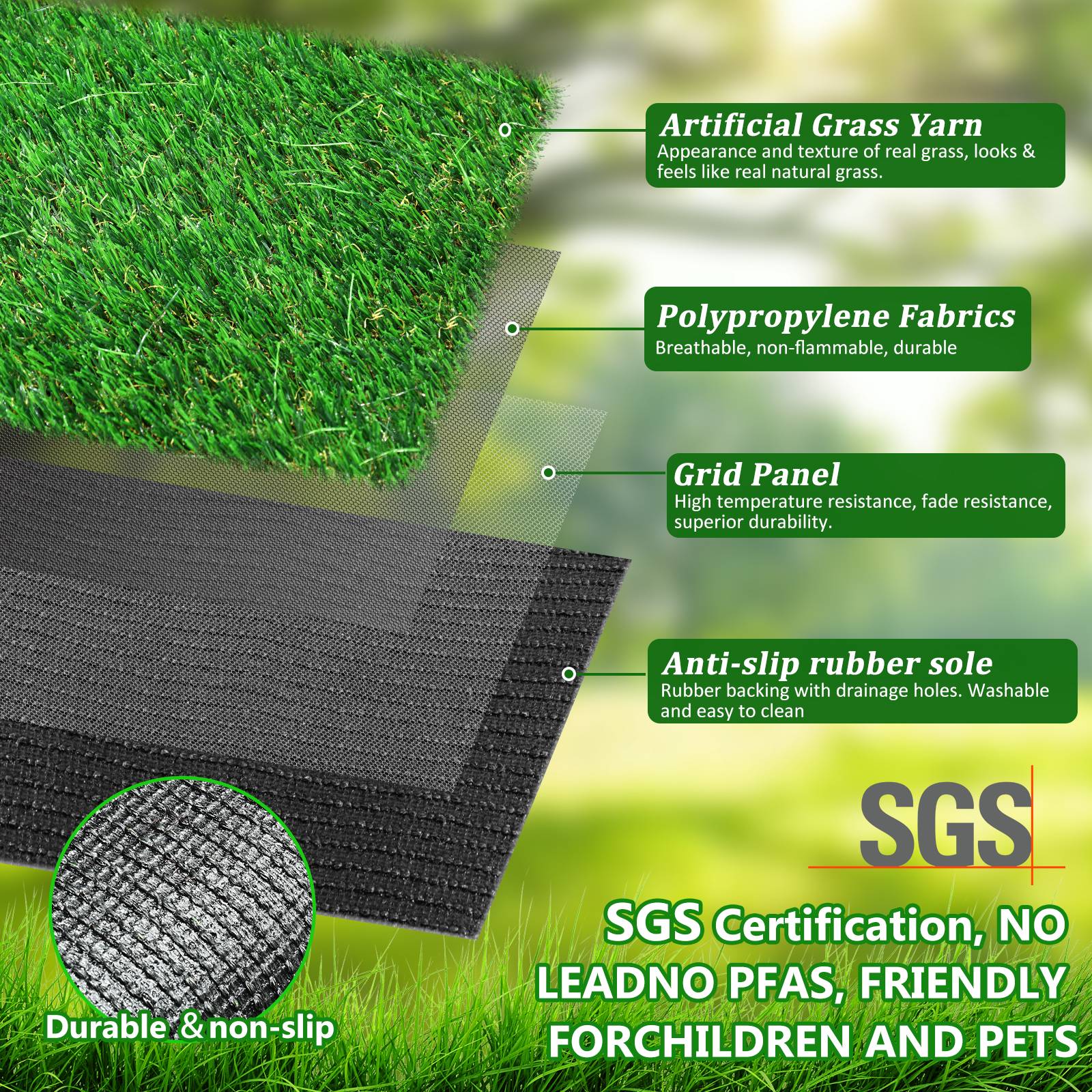 ComfortXL - Gazon synthétique PE PP 1 x 3 m vert pour balcon terrasse drainage rapide - ComfortXL Outdoor Living - Image 7
