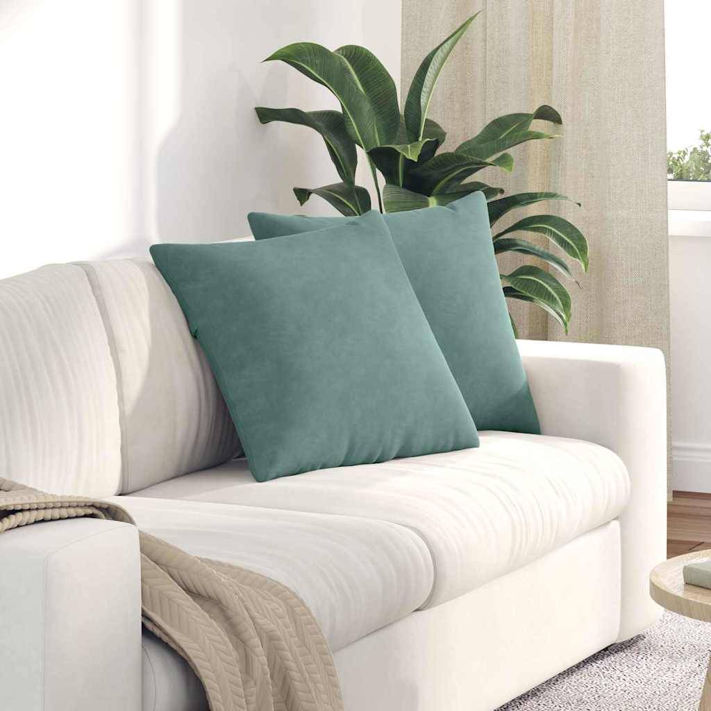 Set de 2 Coussins de Canapé Velours Confortables Housse Lavable pour Salon Vert Mer 50x50 cm – ComfortXL Outdoor Living - Image 1