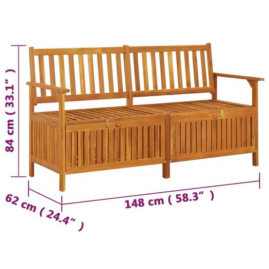 Banc Coffre Organisateur Bois Acacia Massif Finition Huilée pour Extérieur Marron 148cm – ComfortXL Outdoor Living - Image 8