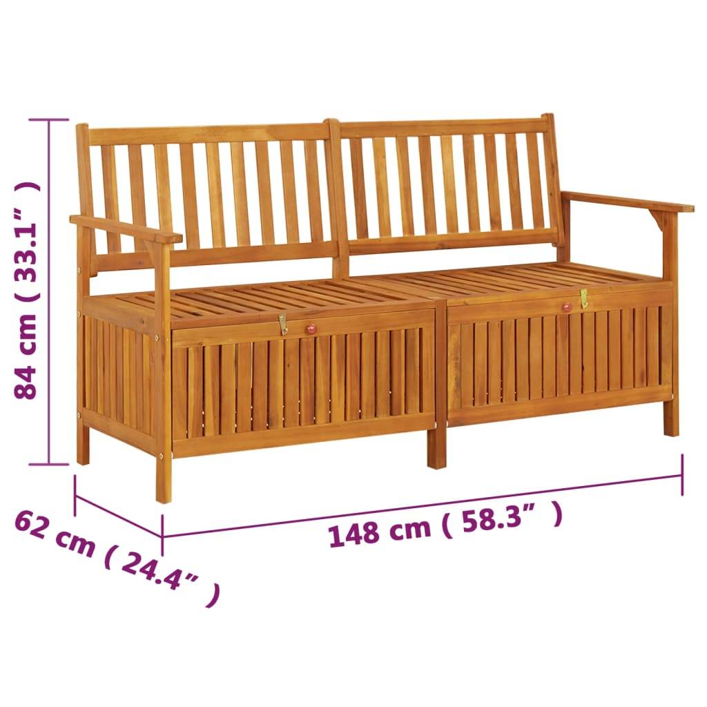 Banc Coffre Organisateur Bois Acacia Massif Finition Huilée pour Extérieur Marron 148cm – ComfortXL Outdoor Living - Image 8