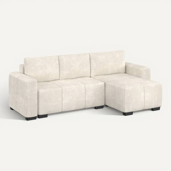 IDMARKET - Canapé d'angle convertible 4 places NUAGE 240 cm avec coffre de rangement en tissu chenille crème - Image 9