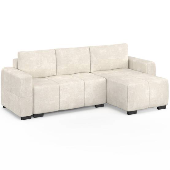 IDMARKET - Canapé d'angle convertible 4 places NUAGE 240 cm avec coffre de rangement en tissu chenille crème - Image 2
