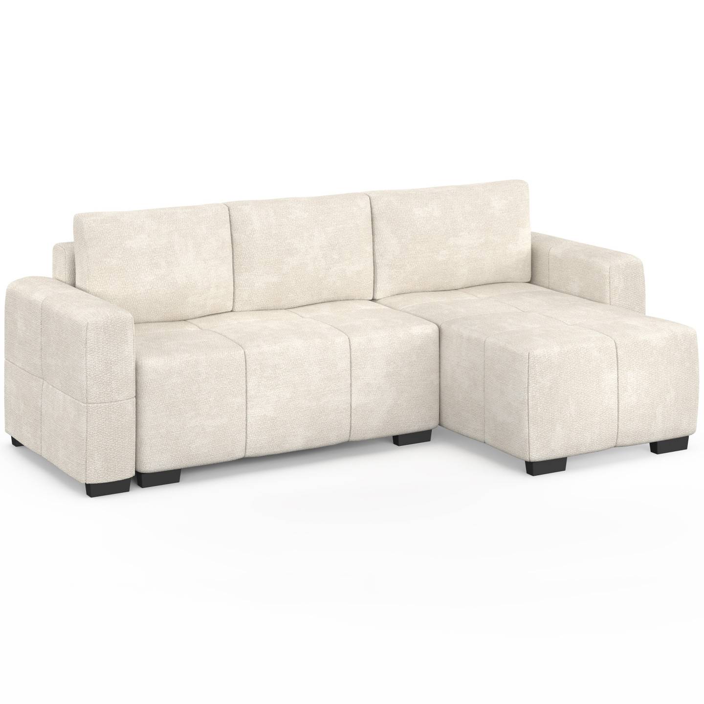 IDMARKET - Canapé d'angle convertible 4 places NUAGE 240 cm avec coffre de rangement en tissu chenille crème - Image 2