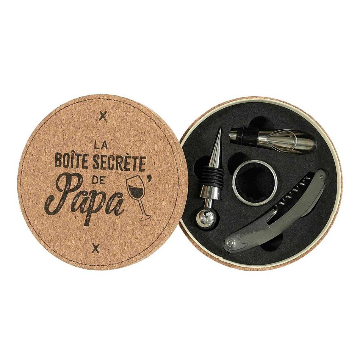 The Concept Factory - Coffret à Vin 4 Pièces "La Boîte Secrète de Papa" 14cm Naturel - Image 1