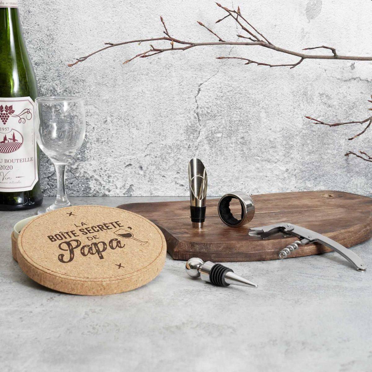 The Concept Factory - Coffret à Vin 4 Pièces "La Boîte Secrète de Papa" 14cm Naturel - Image 5