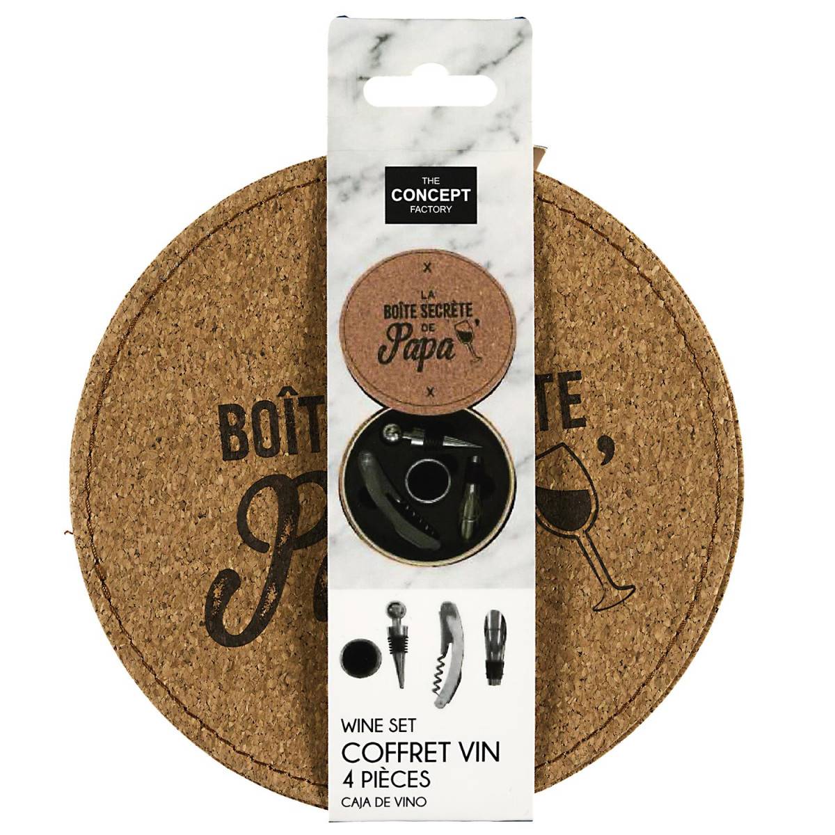 The Concept Factory - Coffret à Vin 4 Pièces "La Boîte Secrète de Papa" 14cm Naturel - Image 6