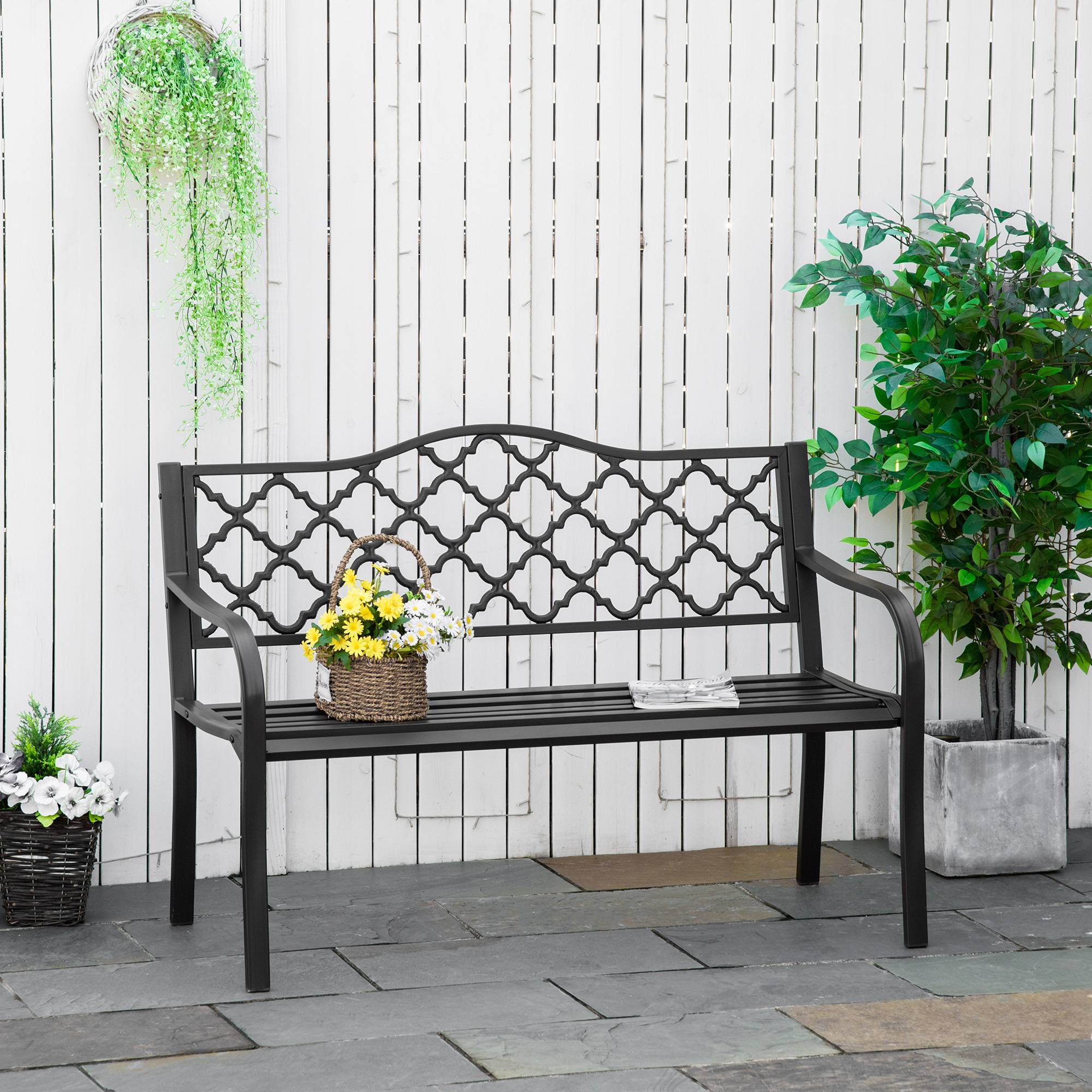 Banc 3 Places de Jardin terrasse Style Rural Chic 128L x 60l x 89H cm métal époxy anticorrosion Fonte Brun - Image 9