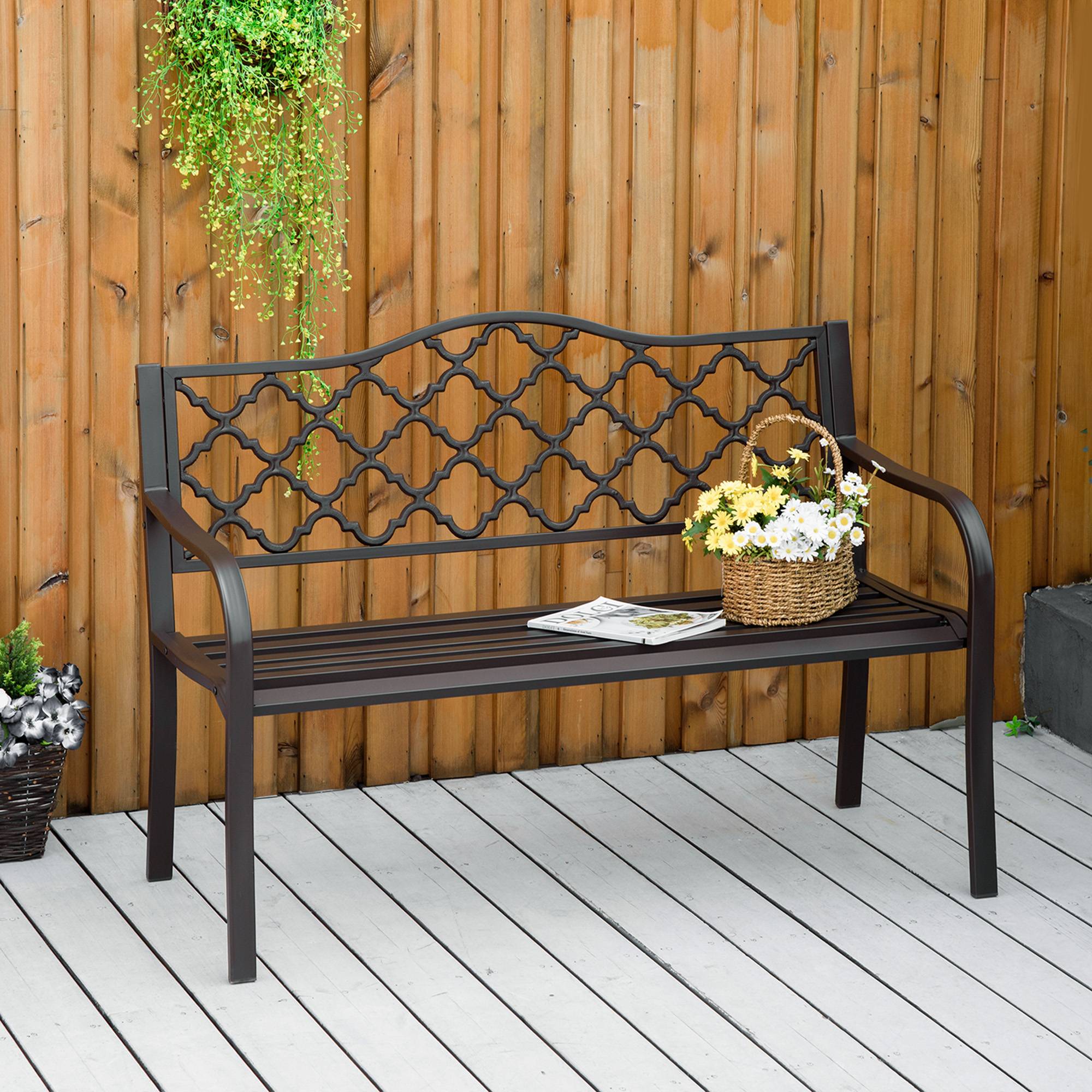 Banc 3 Places de Jardin terrasse Style Rural Chic 128L x 60l x 89H cm métal époxy anticorrosion Fonte Brun - Image 4