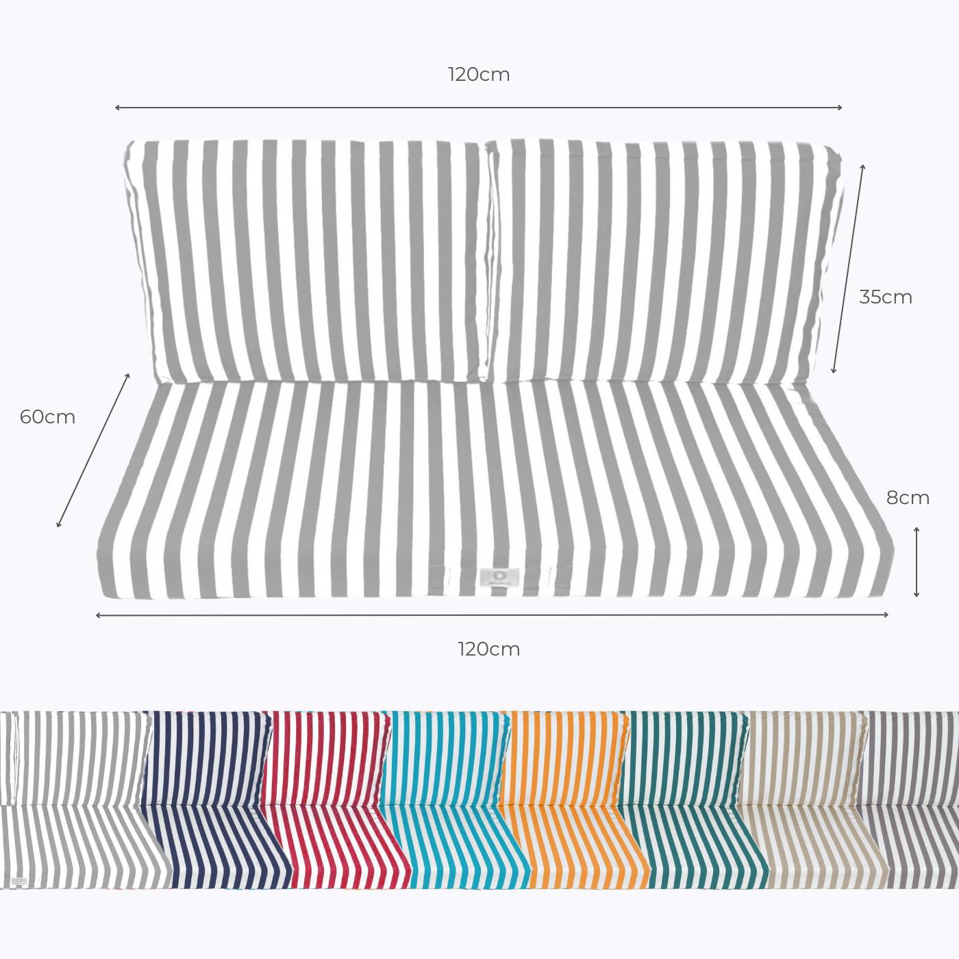 Coussins pour salon de jardin déhoussable 120x60cm Rayure gris clair - Déco arts - Image 5