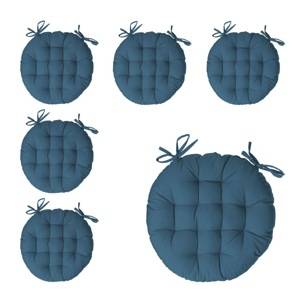 Lot de 6 Galettes de chaise en Coton Bleu canard D 38 cm - Image 1