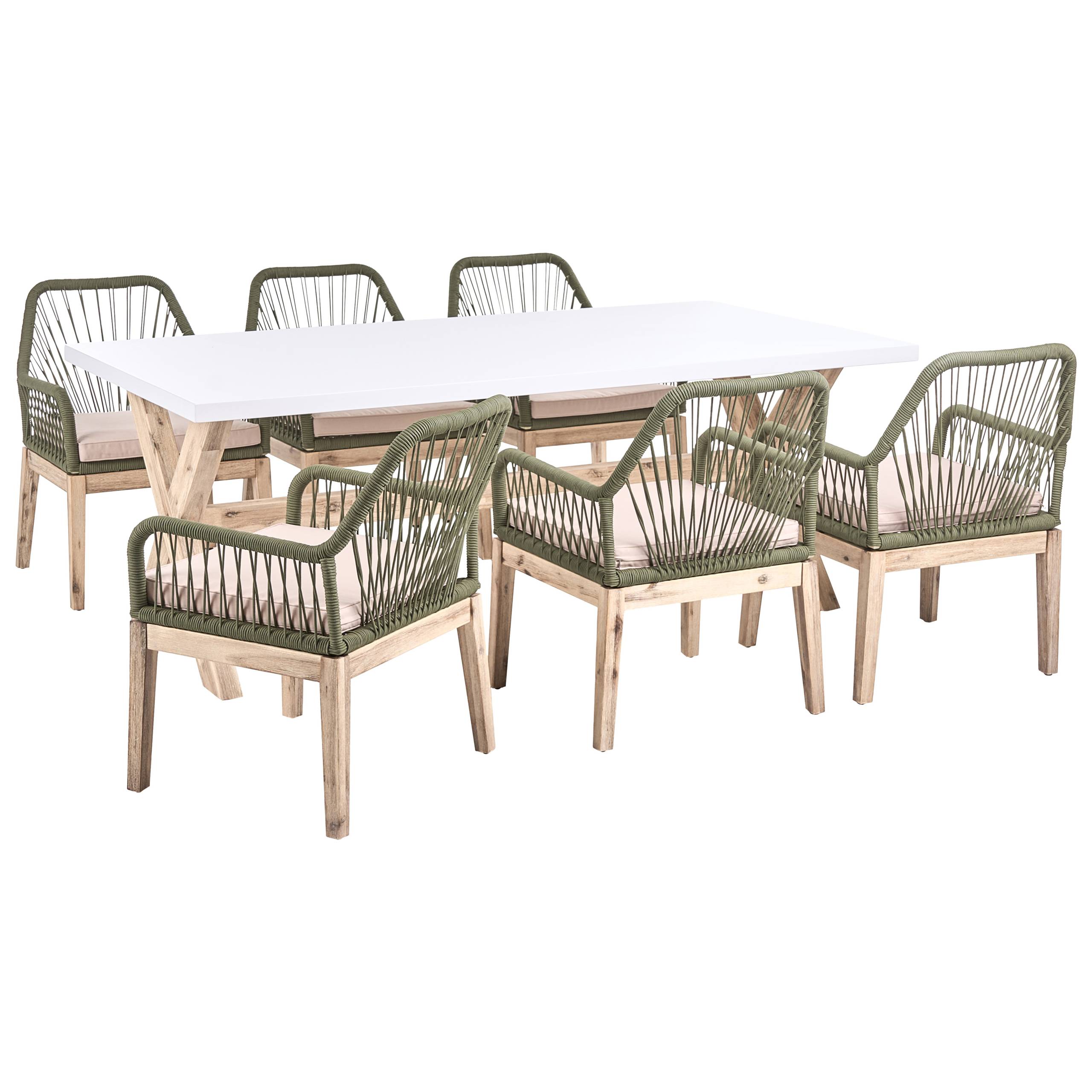 Beliani - Set de salle à manger, 6 Personnes Acacia Vert olive OLBIA - Beliani