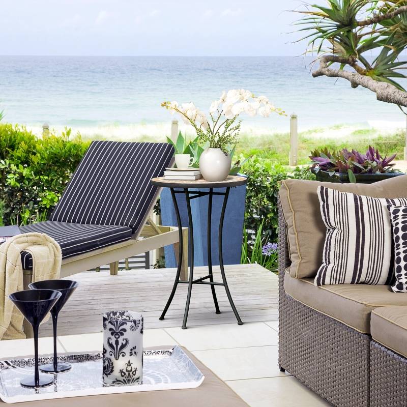 ComfortXL - Guéridon Mosaïque Rond Métal Jardin Balcon Table d'Appoint Ø36cm Noir - ComfortXL Outdoor Living - Image 7