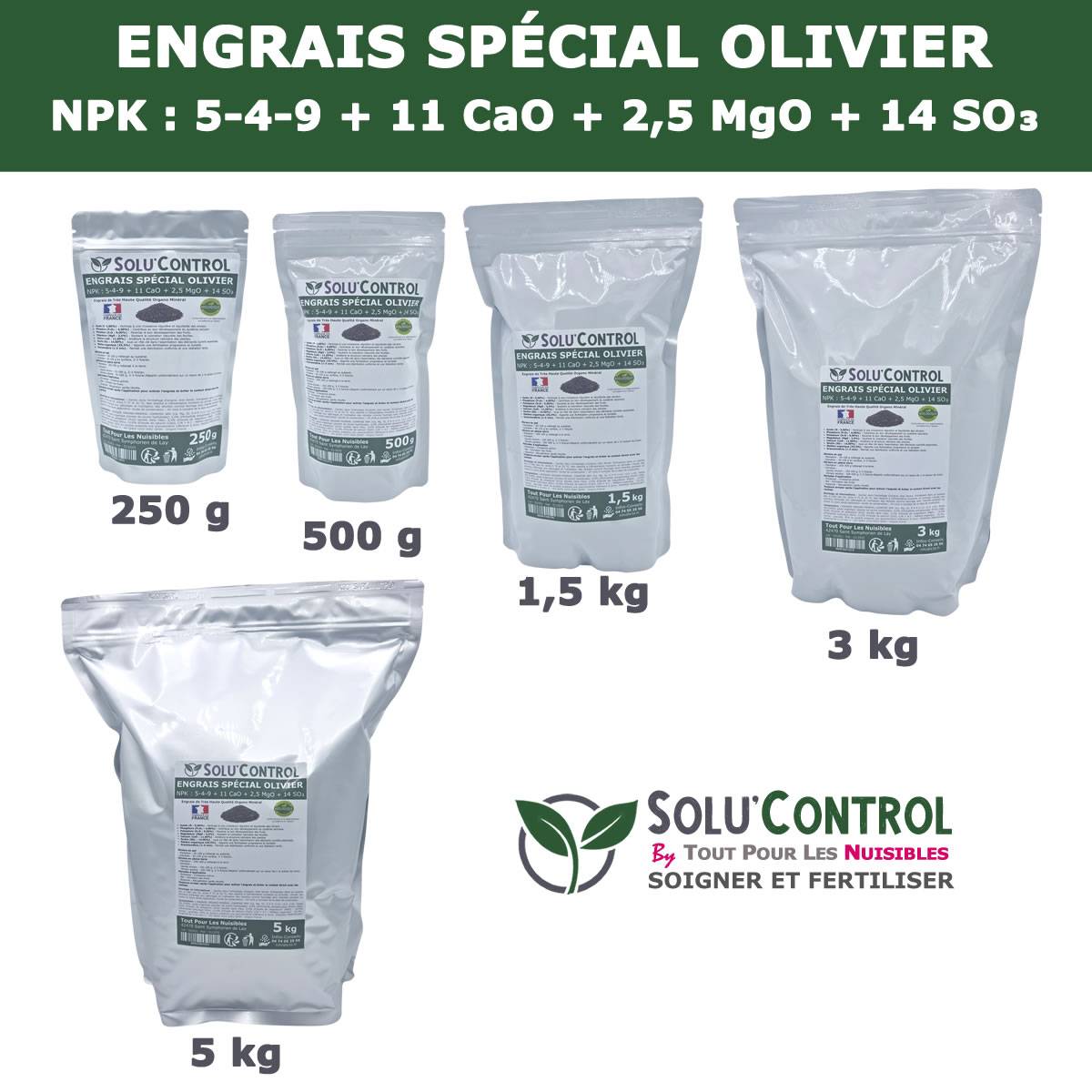 Tout pour les nuisibles - SOLU’CONTROL - ENGRAIS Spécial OLIVIER 500 g - Formulation haute qualité Organo-Minerale - NPK 5-4-9 - Utilisable en Agriculture BIOLOGIQUE - Image 4