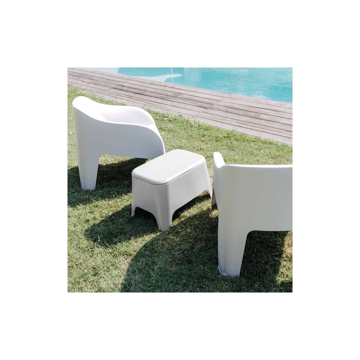 Table basse de jardin 59x 39x 36cm Blanche Avec couvercle Extérieur / Intérieur TOOMAX - Image 6