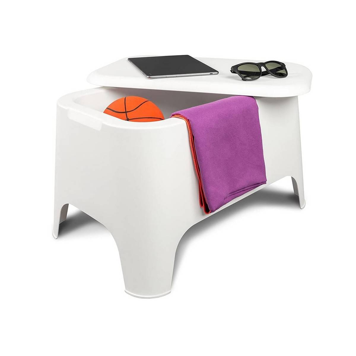 Table basse de jardin 59x 39x 36cm Blanche Avec couvercle Extérieur / Intérieur TOOMAX - Image 1