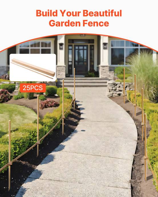 VEVOR Piquets Clôture Jardin Bois Poteaux à Pointe 25 PCS 17,53x12,7x1219,2 mm - Image 2