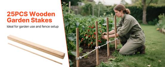 VEVOR Piquets Clôture Jardin Bois Poteaux à Pointe 25 PCS 17,53x12,7x1219,2 mm - Image 9