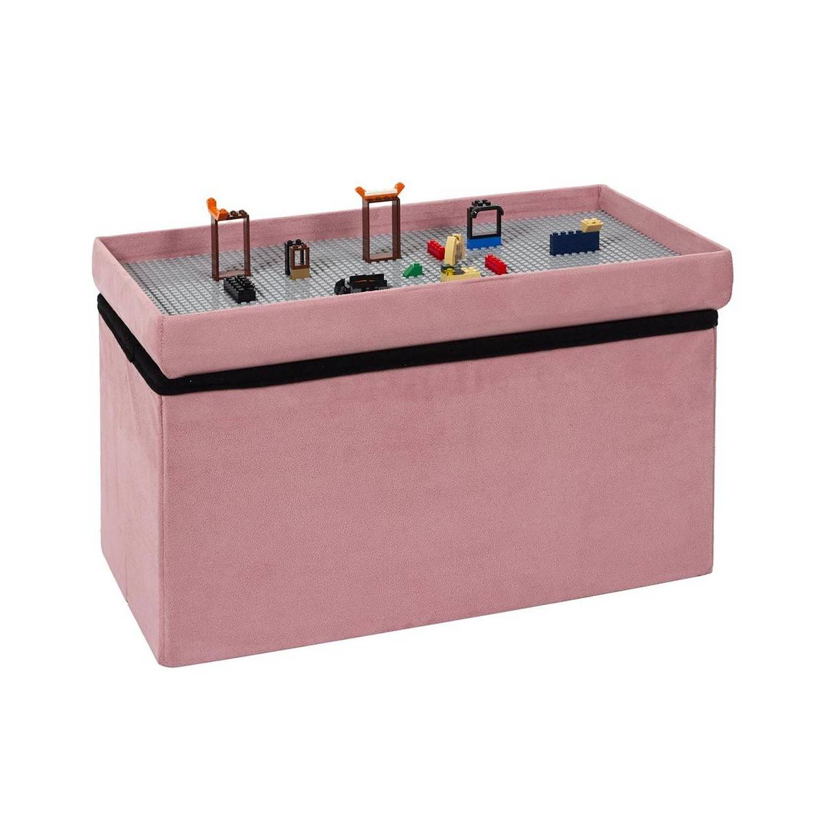 The Home Deco Kids - Banc coffre pliable en velours couvercle compatible briques de construction Rose - Image 7