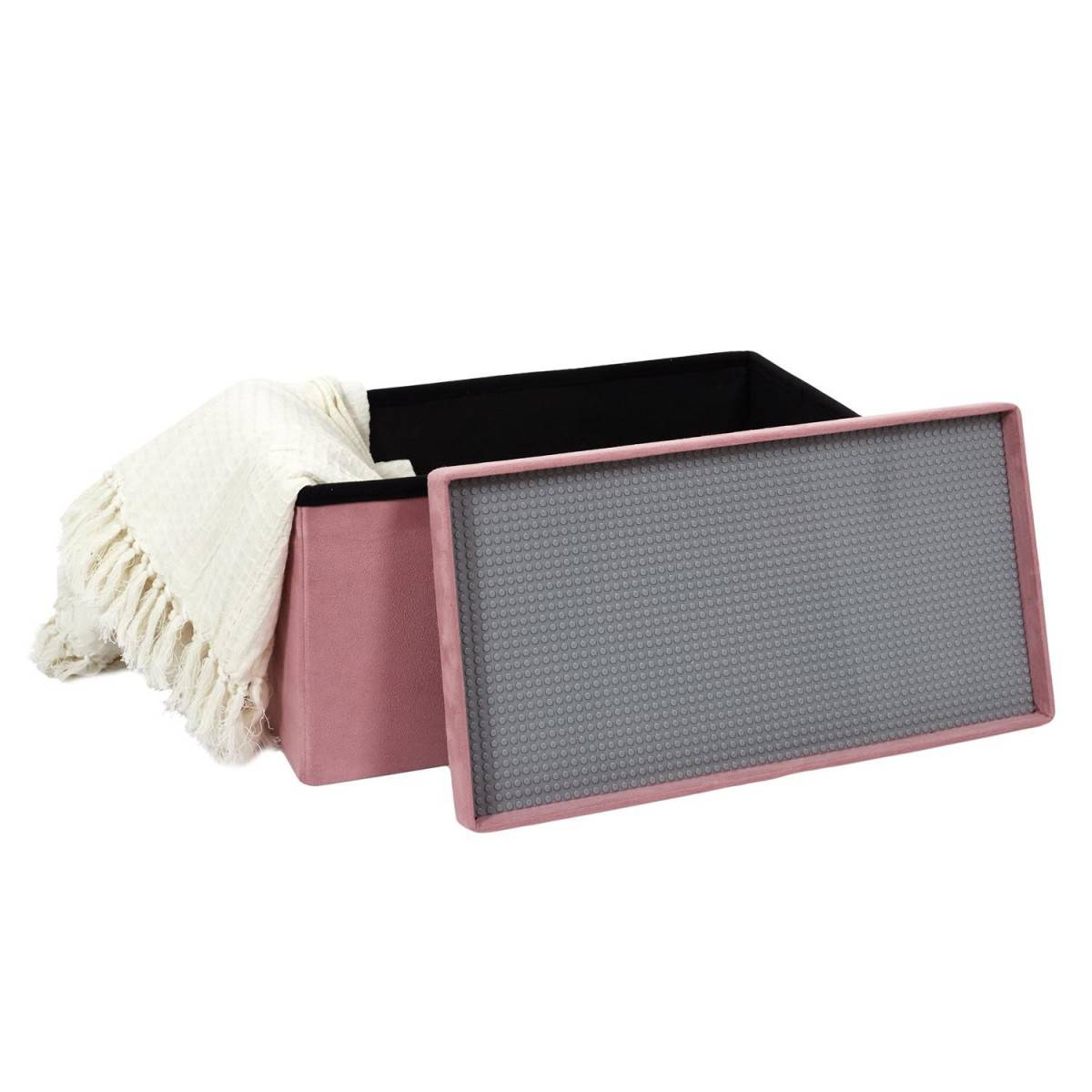 The Home Deco Kids - Banc coffre pliable en velours couvercle compatible briques de construction Rose - Image 6