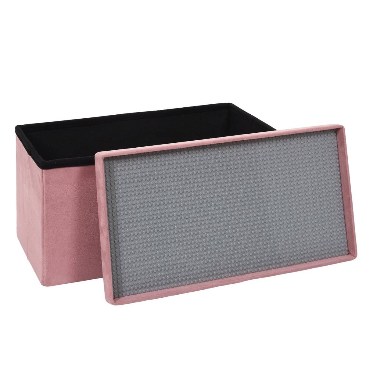 The Home Deco Kids - Banc coffre pliable en velours couvercle compatible briques de construction Rose - Image 5