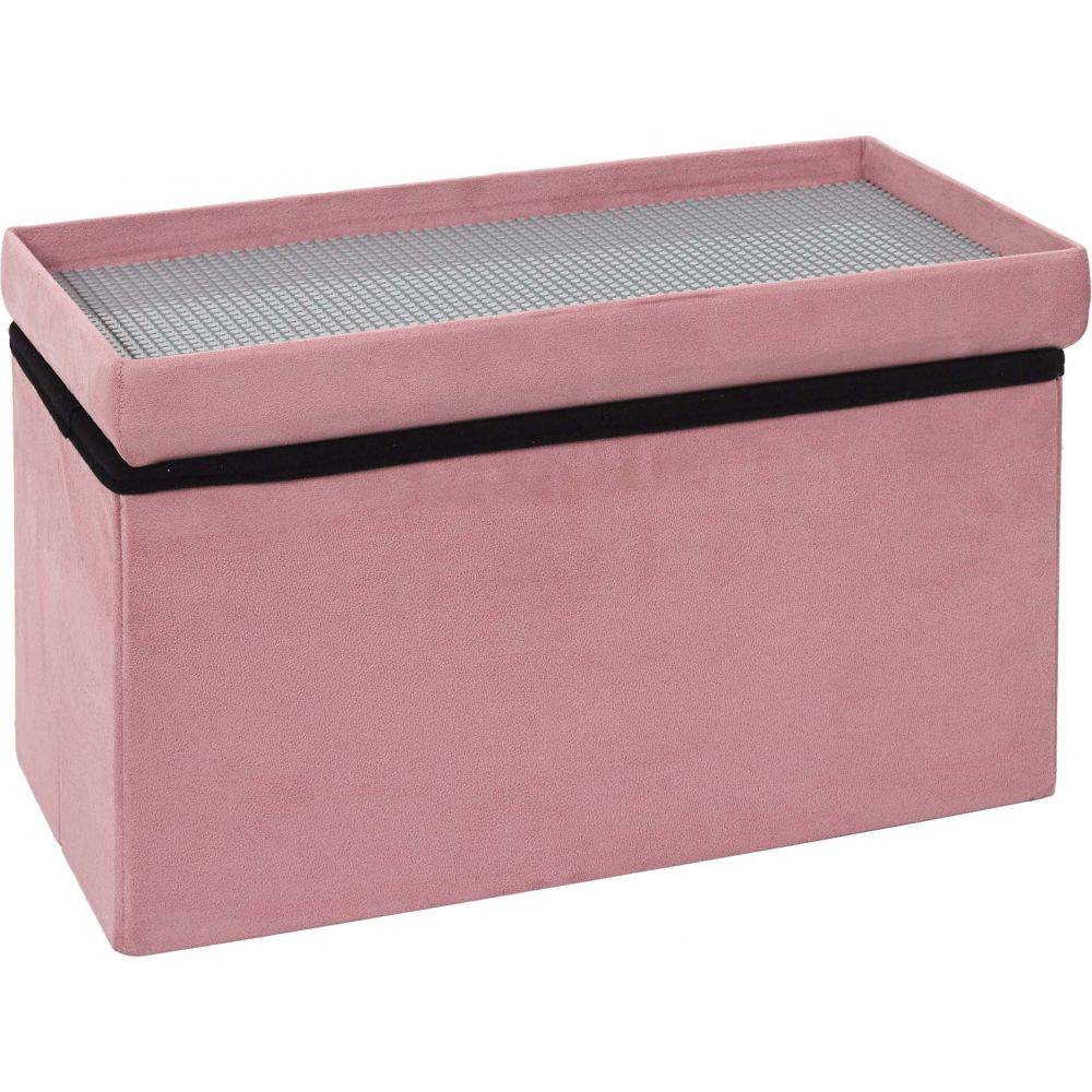 The Home Deco Kids - Banc coffre pliable en velours couvercle compatible briques de construction Rose - Image 4