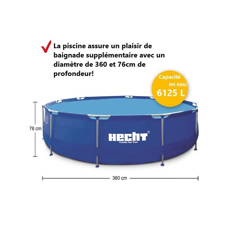 Hecht 3690 BLUESEA Grande Piscine tubulaire hors sol ronde 360x76cm (diamètre X profondeur) de haute qualité - Image 2