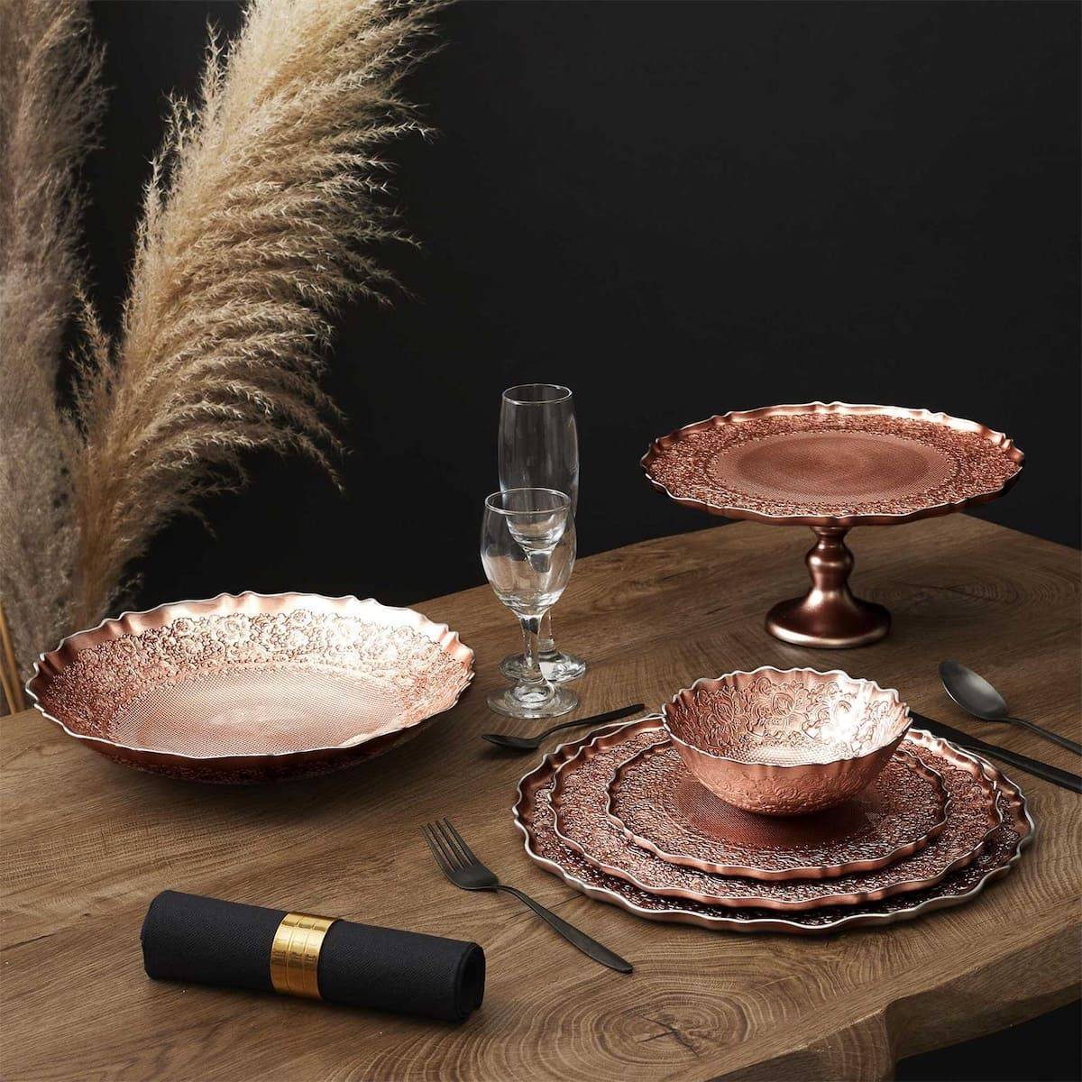 Plateau de Présentation en verre motif ethnique teinte cuivre (Ø32 cm) - - Image 2