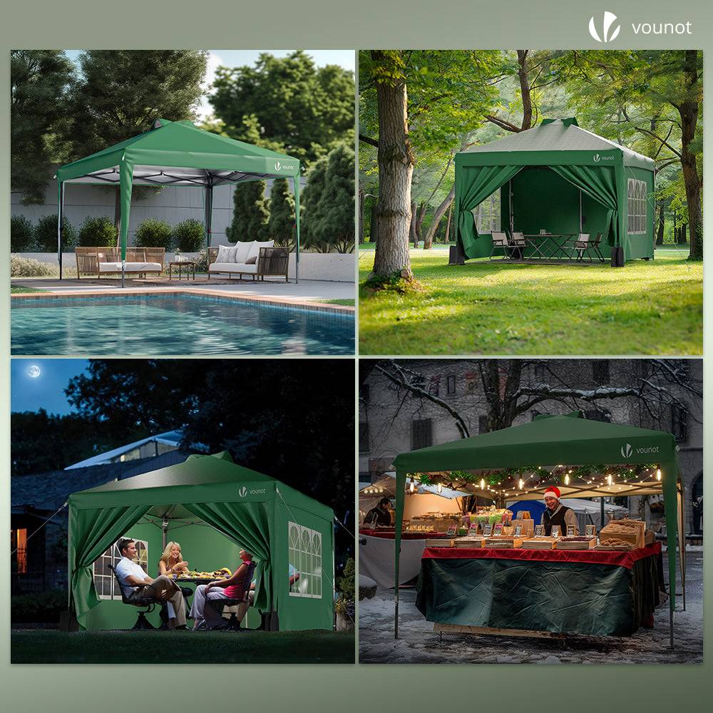 Vounot - VOUNOT® Tonnelle de jardin 3x3m pliable installation facile POP UP avec portes et fenêtres - Imperméable et anti-UV - Vert - Image 4