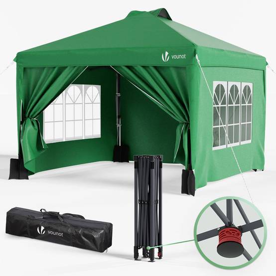Vounot - VOUNOT® Tonnelle de jardin 3x3m pliable installation facile POP UP avec portes et fenêtres - Imperméable et anti-UV - Vert - Image 1