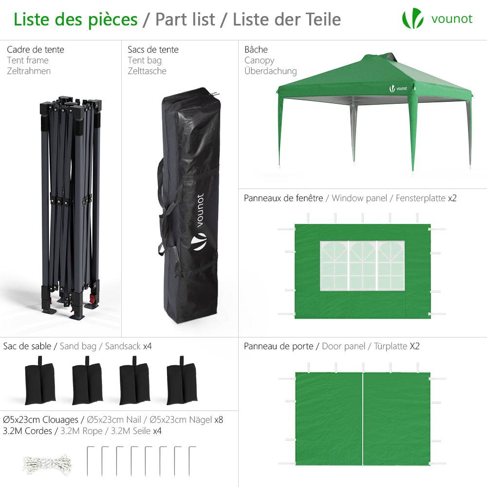 Vounot - VOUNOT® Tonnelle de jardin 3x3m pliable installation facile POP UP avec portes et fenêtres - Imperméable et anti-UV - Vert - Image 2