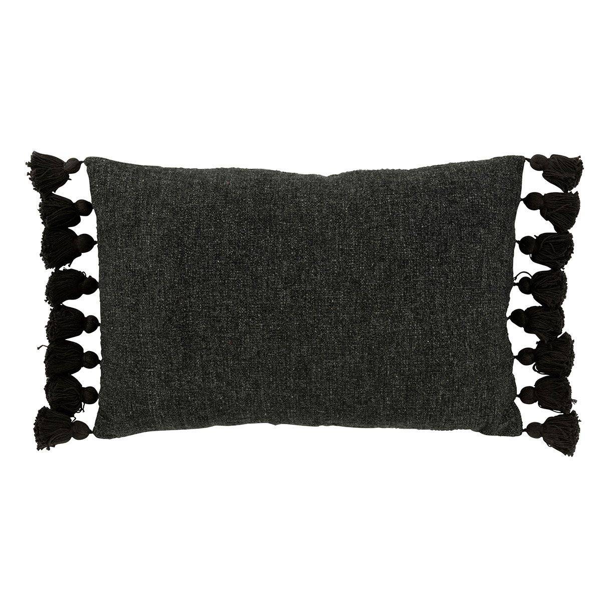 Coussin Déco Pompons "Bella" 40x59cm Noir - Image 1