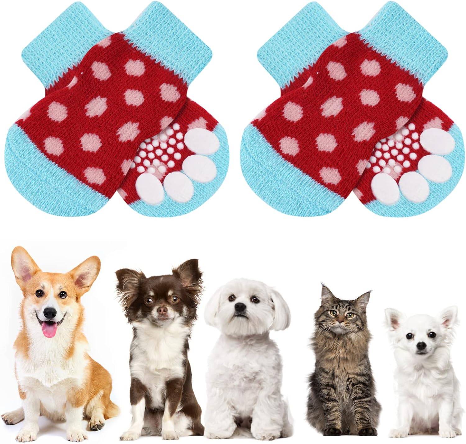 Chaussettes Anti-Dérapantes Chien Chat MOTIF PATTE rouge bleu M