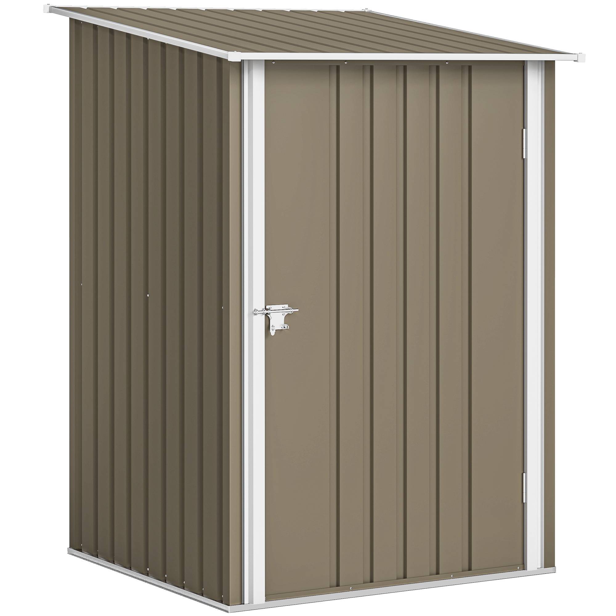 Abri jardin acier galvanisé 100x104x160 cm avec porte verrouillable cabanon rangement outils marron blanc - Image 1