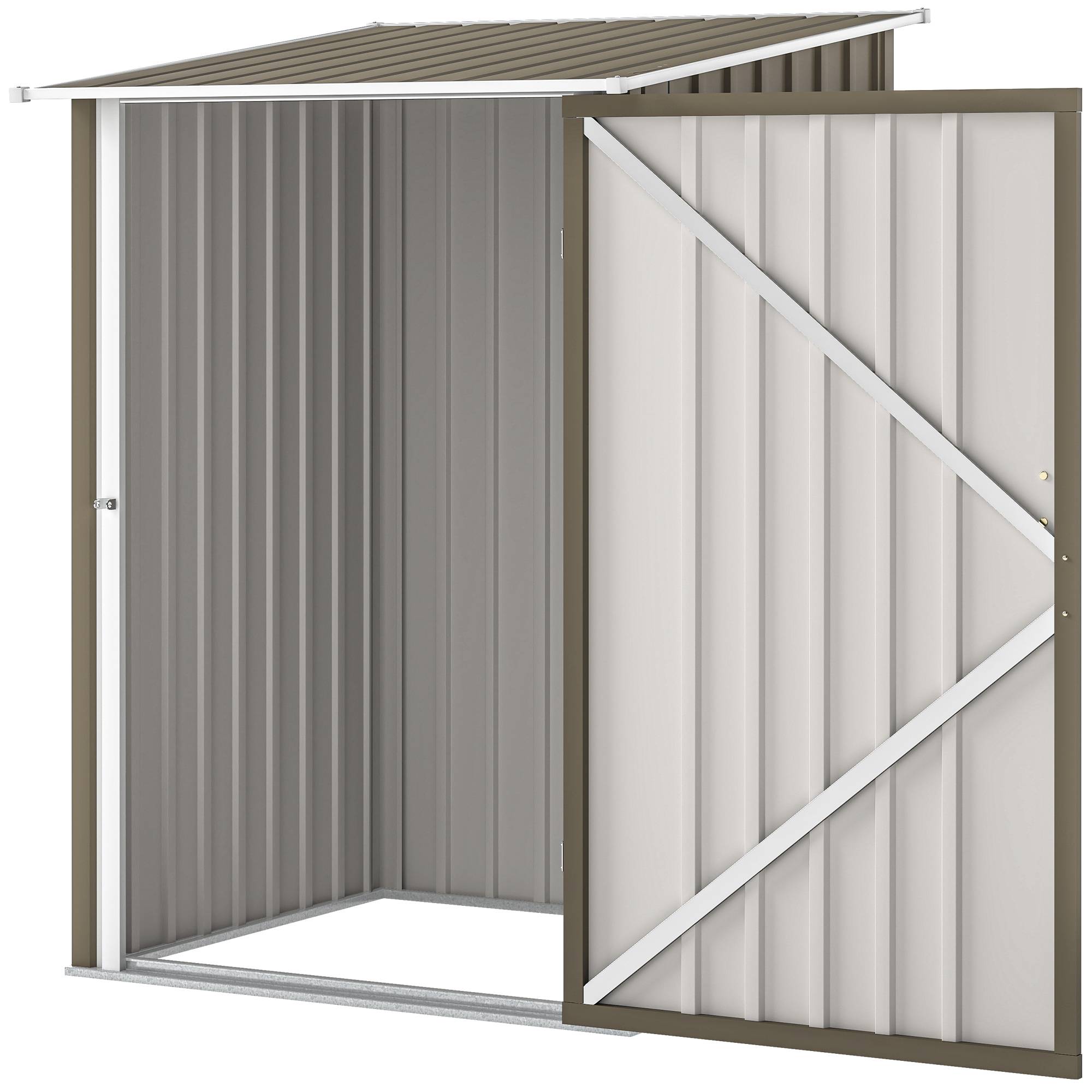 Abri jardin acier galvanisé 100x104x160 cm avec porte verrouillable cabanon rangement outils marron blanc - Image 2