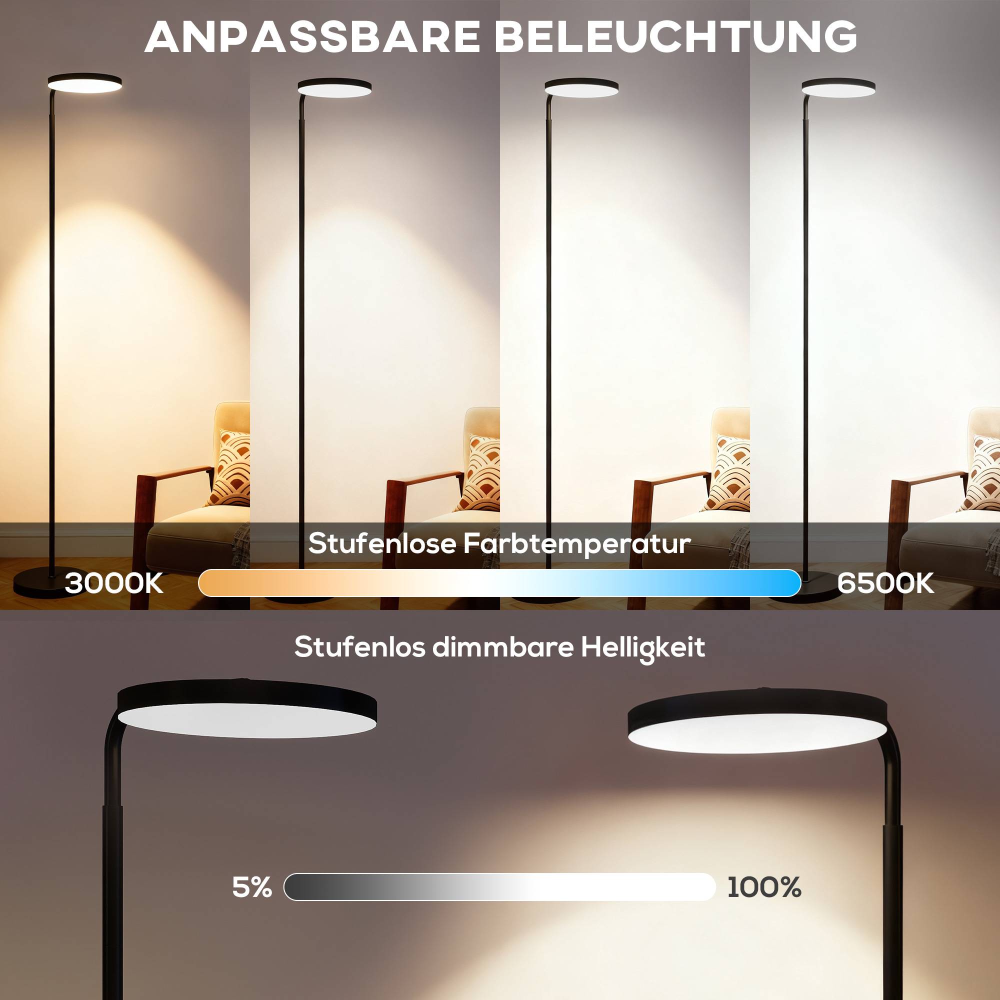 Lampadaire LED avec télécommande magnétique, orientable et flexible, en métal noir. - Image 6