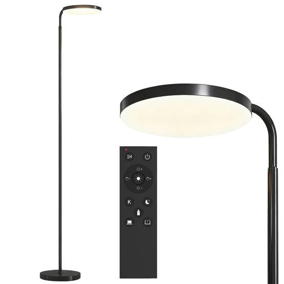 Lampadaire LED avec télécommande magnétique, orientable et flexible, en métal noir. - Image 1