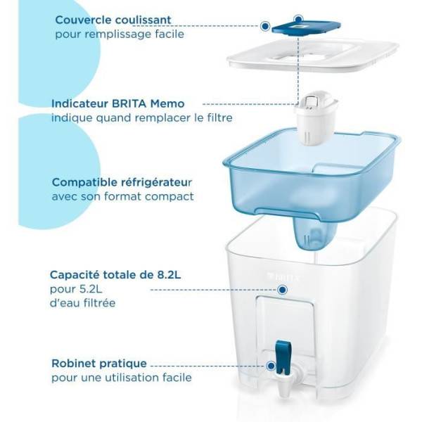 Distributeur d'eau BRITA - Flow - Capacité 8,2L dont 5,2L d'eau filtrée - 1 Cartouche Maxtra Pro All-In-1 incluse - Image 4