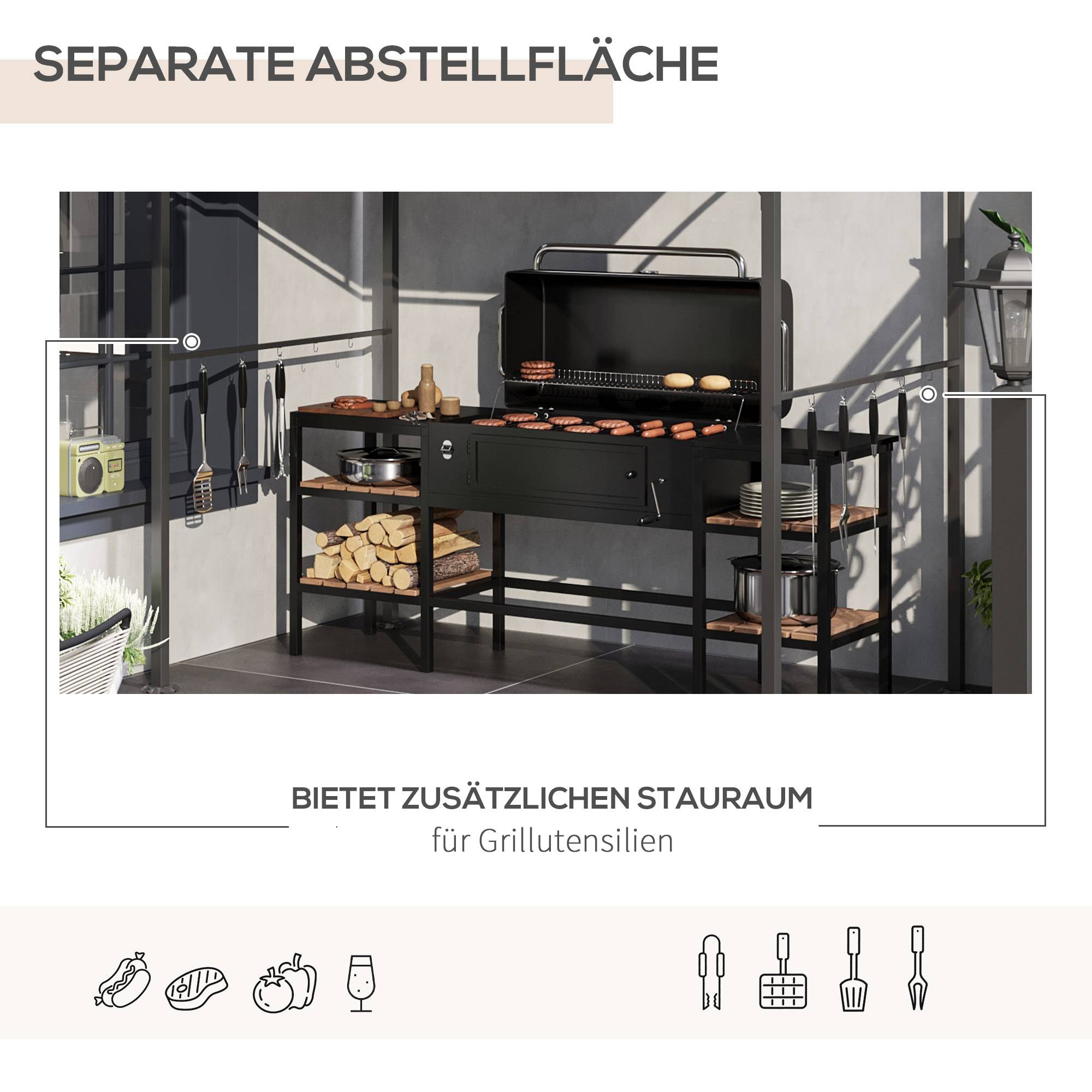 Pavillon barbecue 215x150x220 cm beige polyester et acier anti-UV avec crochets pour jardin - Image 5